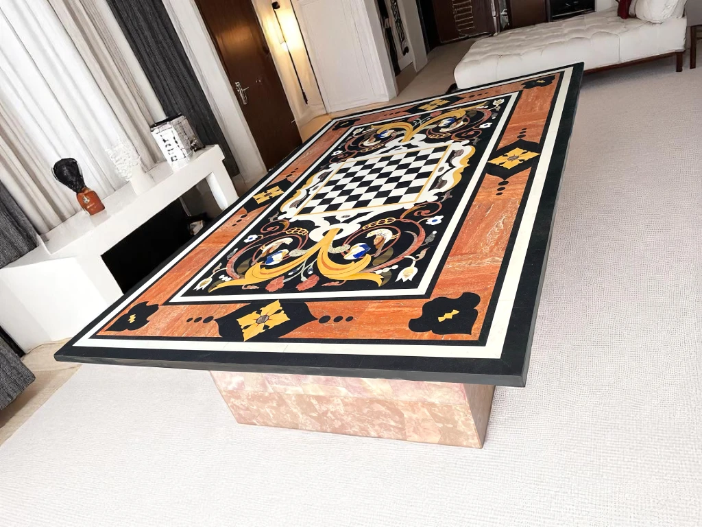 Marble Top Patio Table - Gemstone Inlay Home Design 